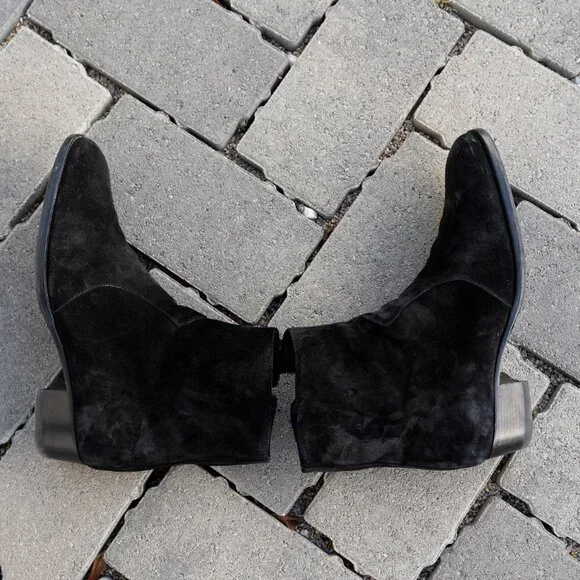 YSL Saint Laurent Paris Wyatt Zip Black Suede Boots (Size 41)